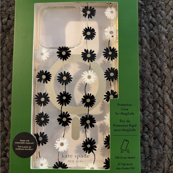 Kate Spade iPhone 15 Pro MagSafe Floral iPhone Case - Black and White - Picture 1 of 4